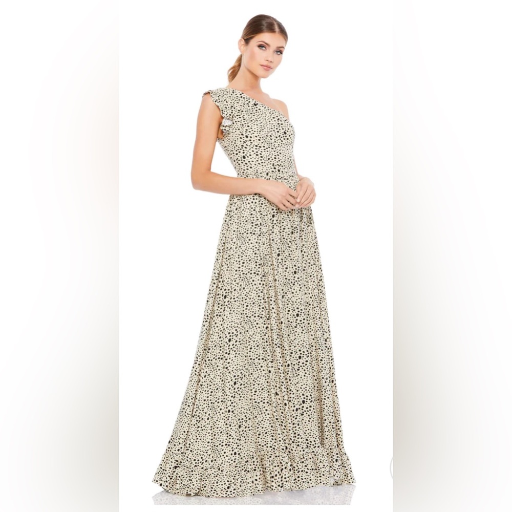 New Mac Duggal One Shoulder Animal Print Maxi Dress Size 10C
